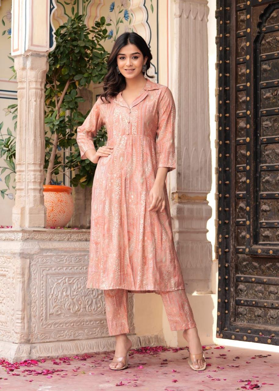 Maslin Foil Print Two-Piece Long Cord Set