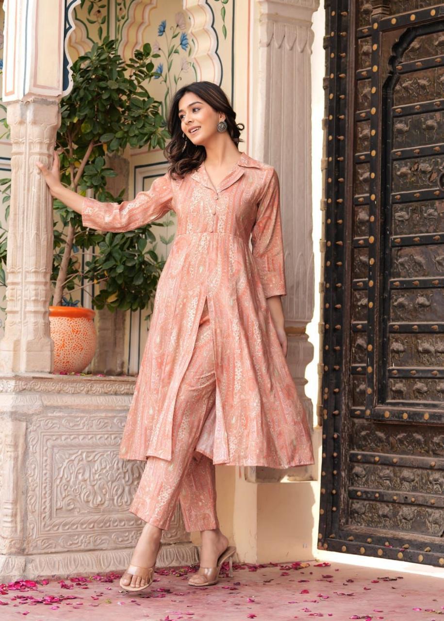Maslin Foil Print Two-Piece Long Cord Set