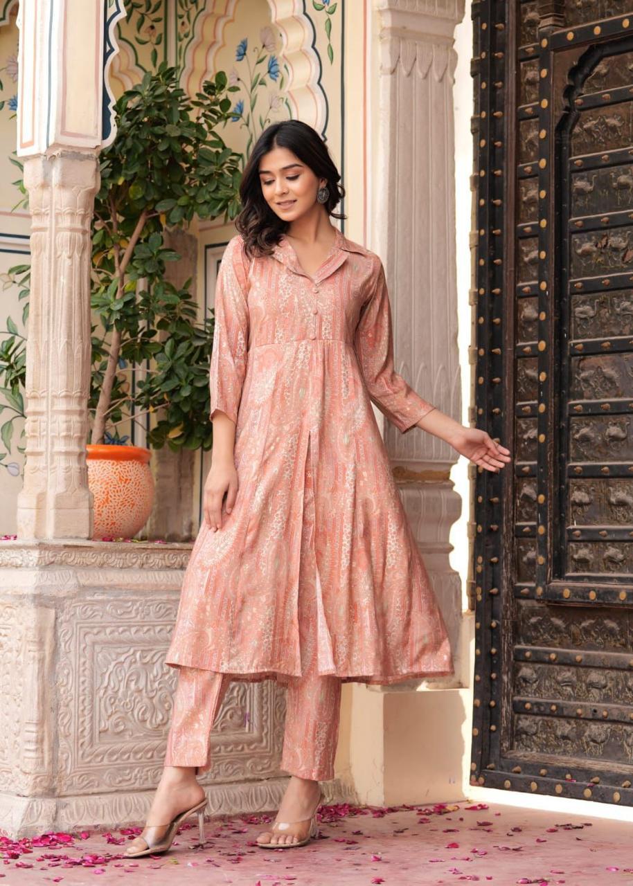 Maslin Foil Print Two-Piece Long Cord Set
