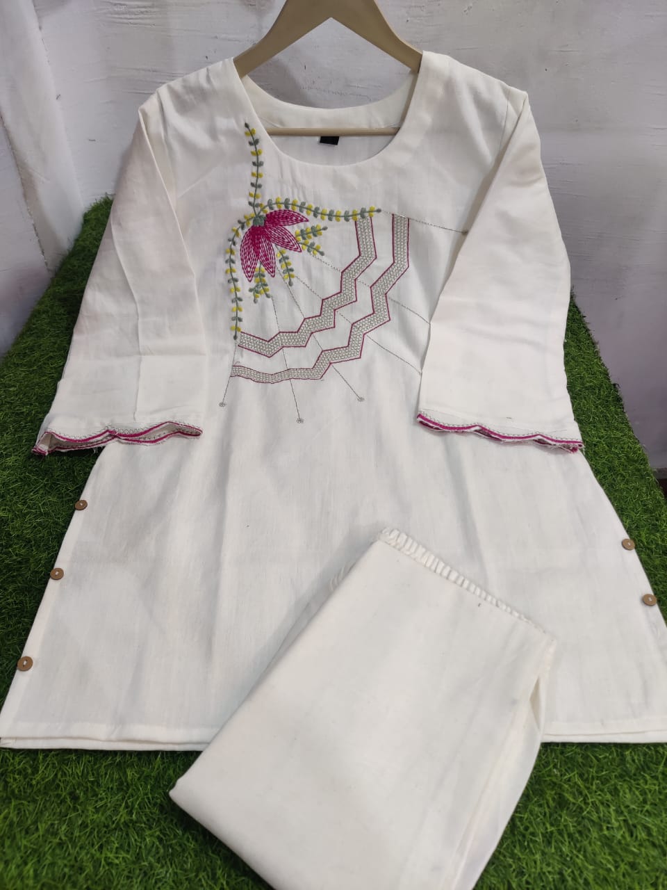 White Embroidered Cotton Flex Co-ord Set