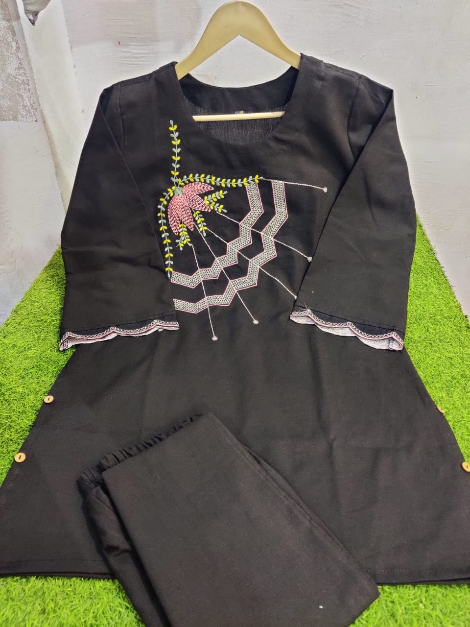 Black Embroidered Cotton Flex Coord Set