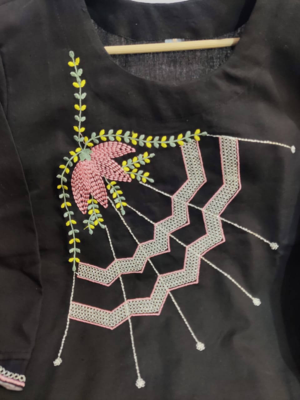 Black Embroidered Cotton Flex Coord Set