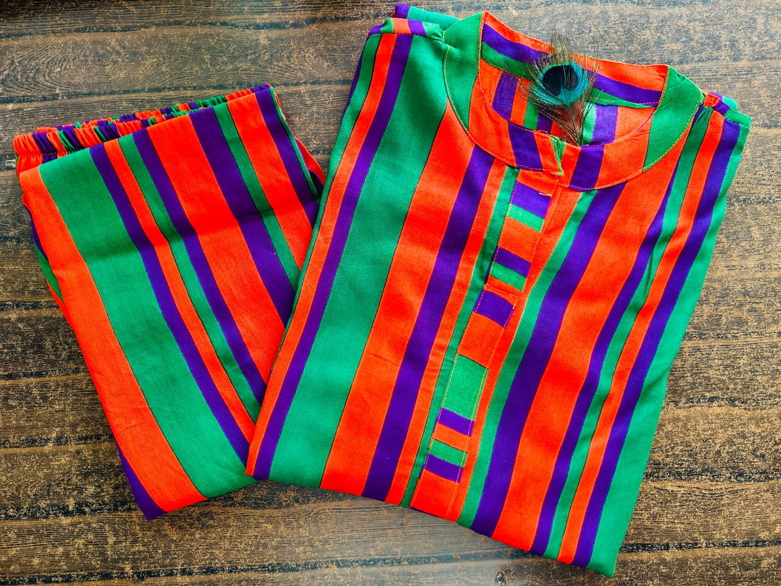Stripes Rayon Kurti Set - A-Line Flattery
