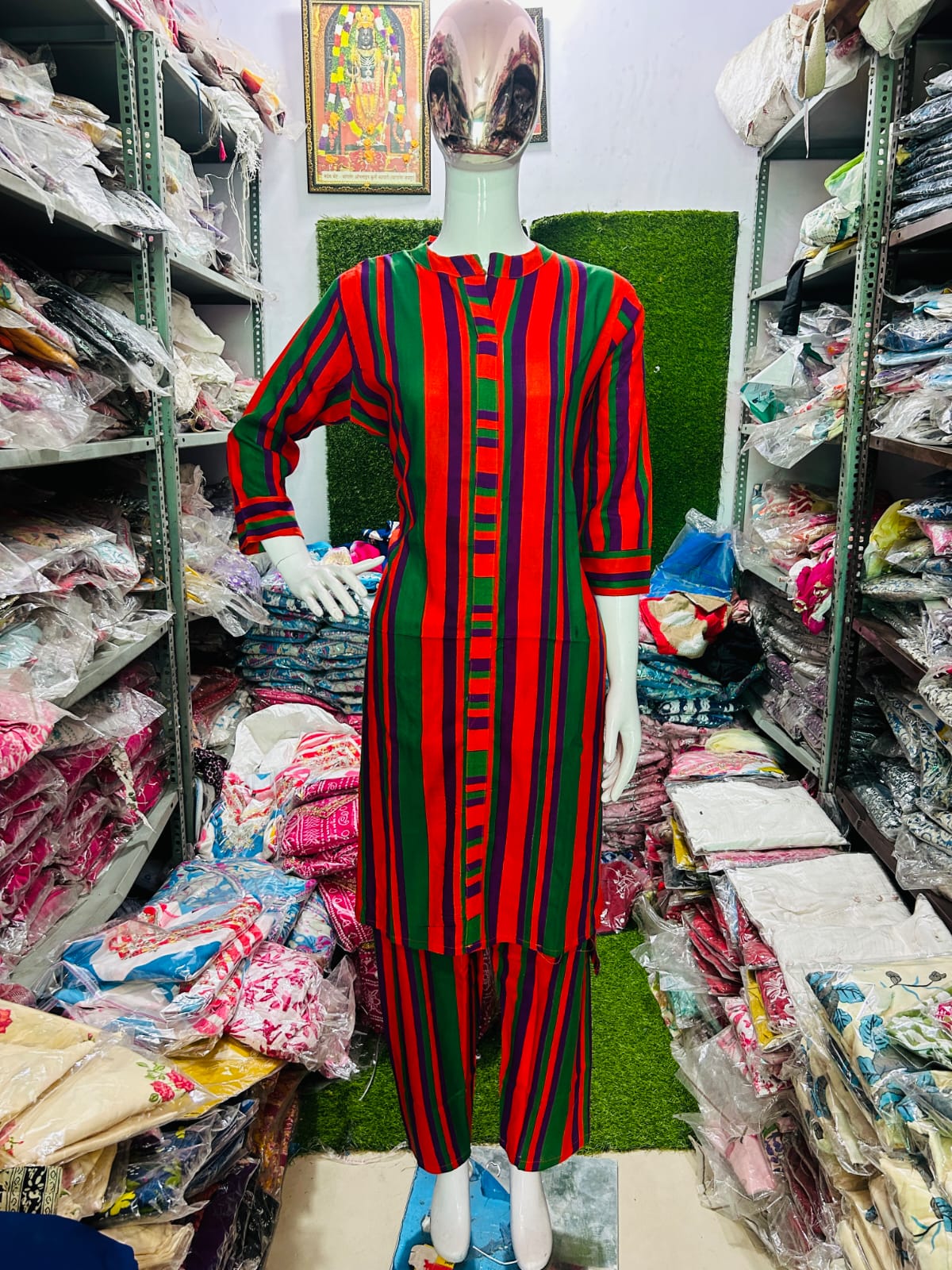 Stripes Rayon Kurti Set - A-Line Flattery