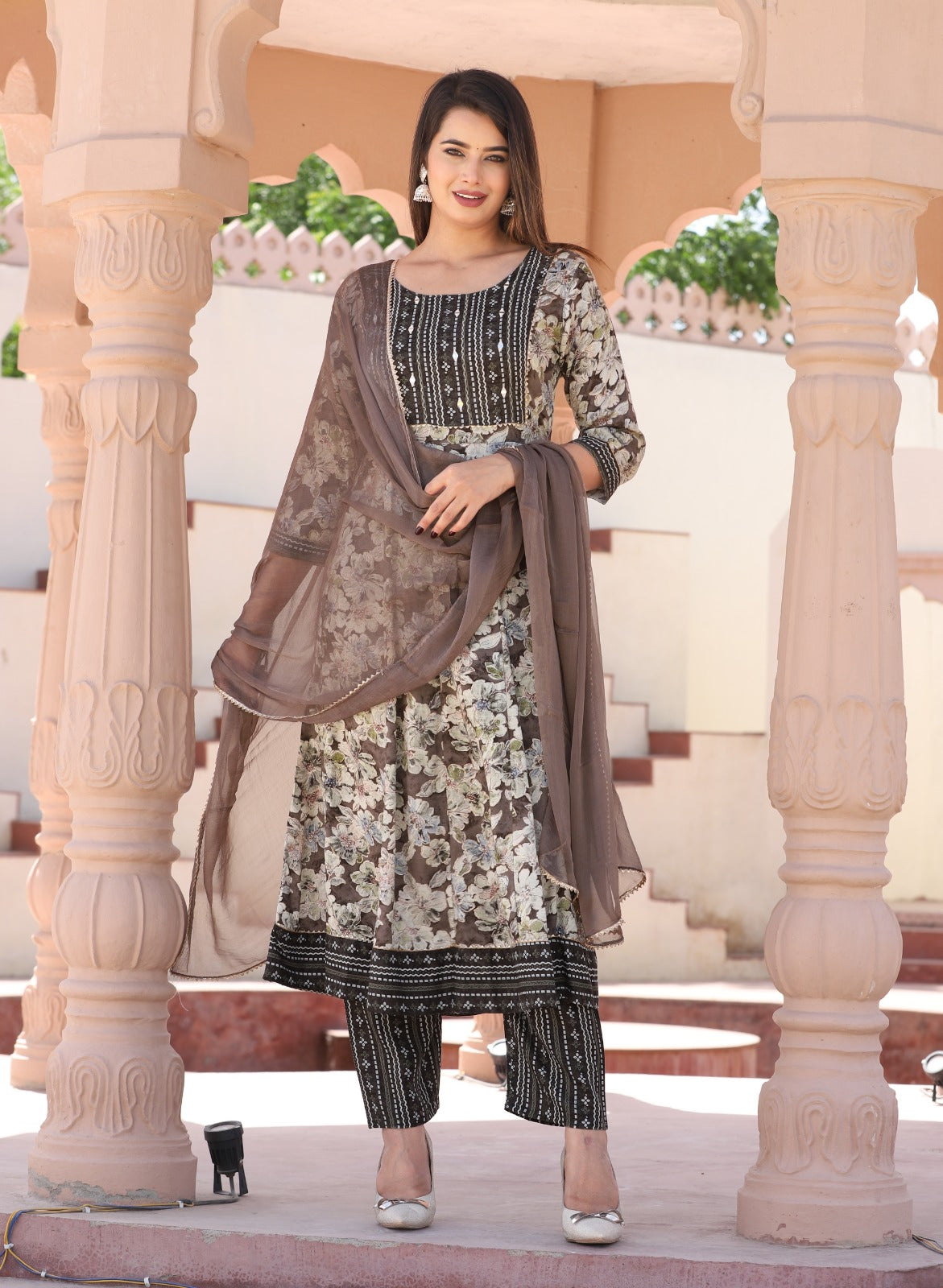 Floral Digital Print Rayon Anarkali Suit Set with Dupatta