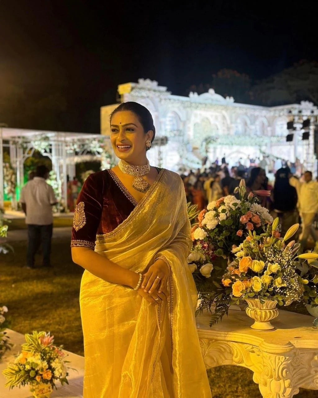 Luxurious Crush Tissue Silk Saree with Gold Zari & Fancy Lace