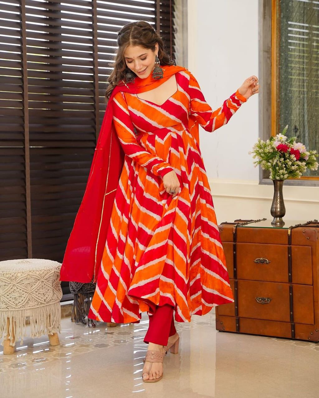 Cotton Leheriya 3 Piece Suit with Dori (Full Sleeves)