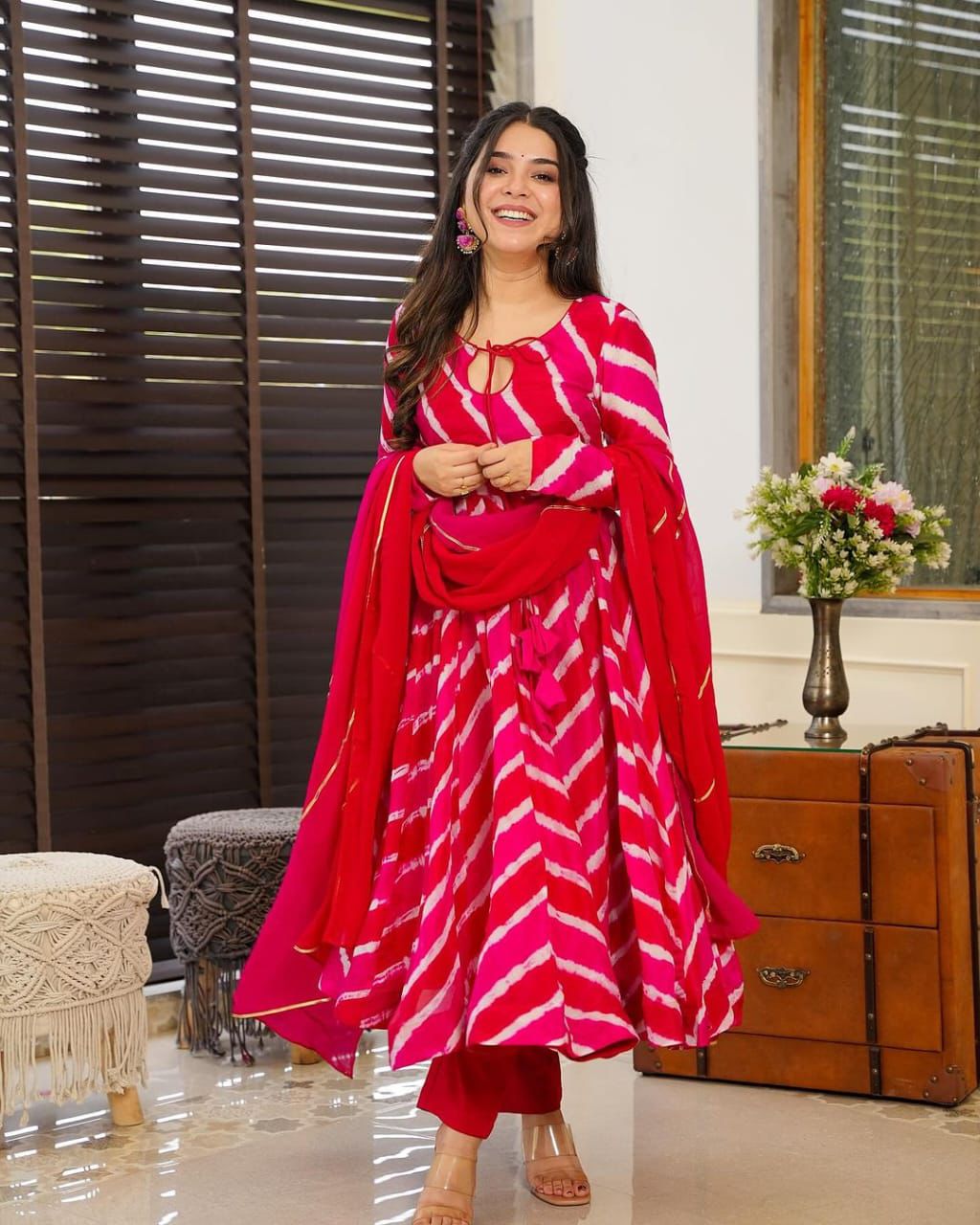 Cotton Leheriya 3 Piece Suit with Dori (Full Sleeves)