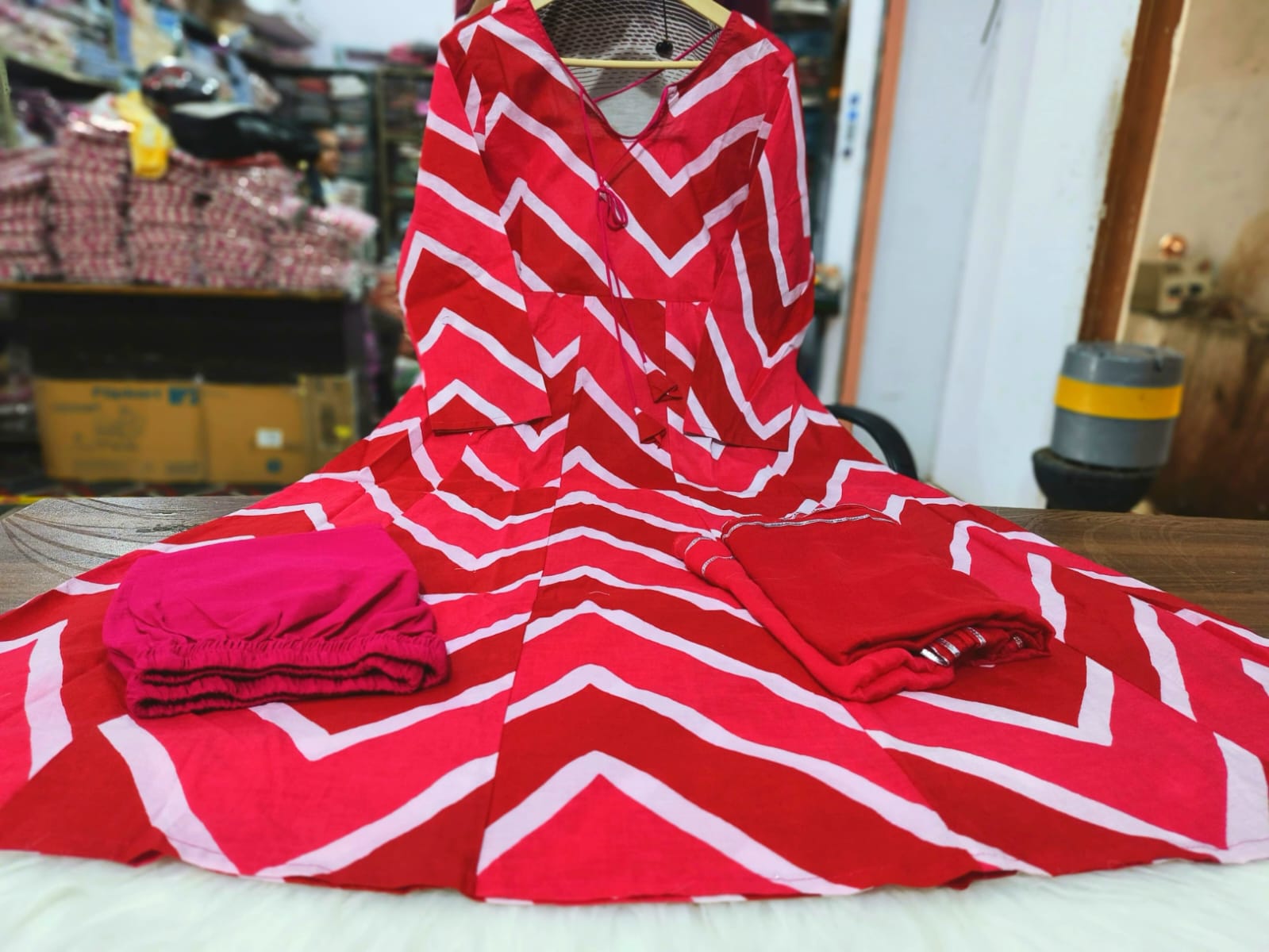 Cotton Leheriya 3 Piece Suit with Dori (Full Sleeves)