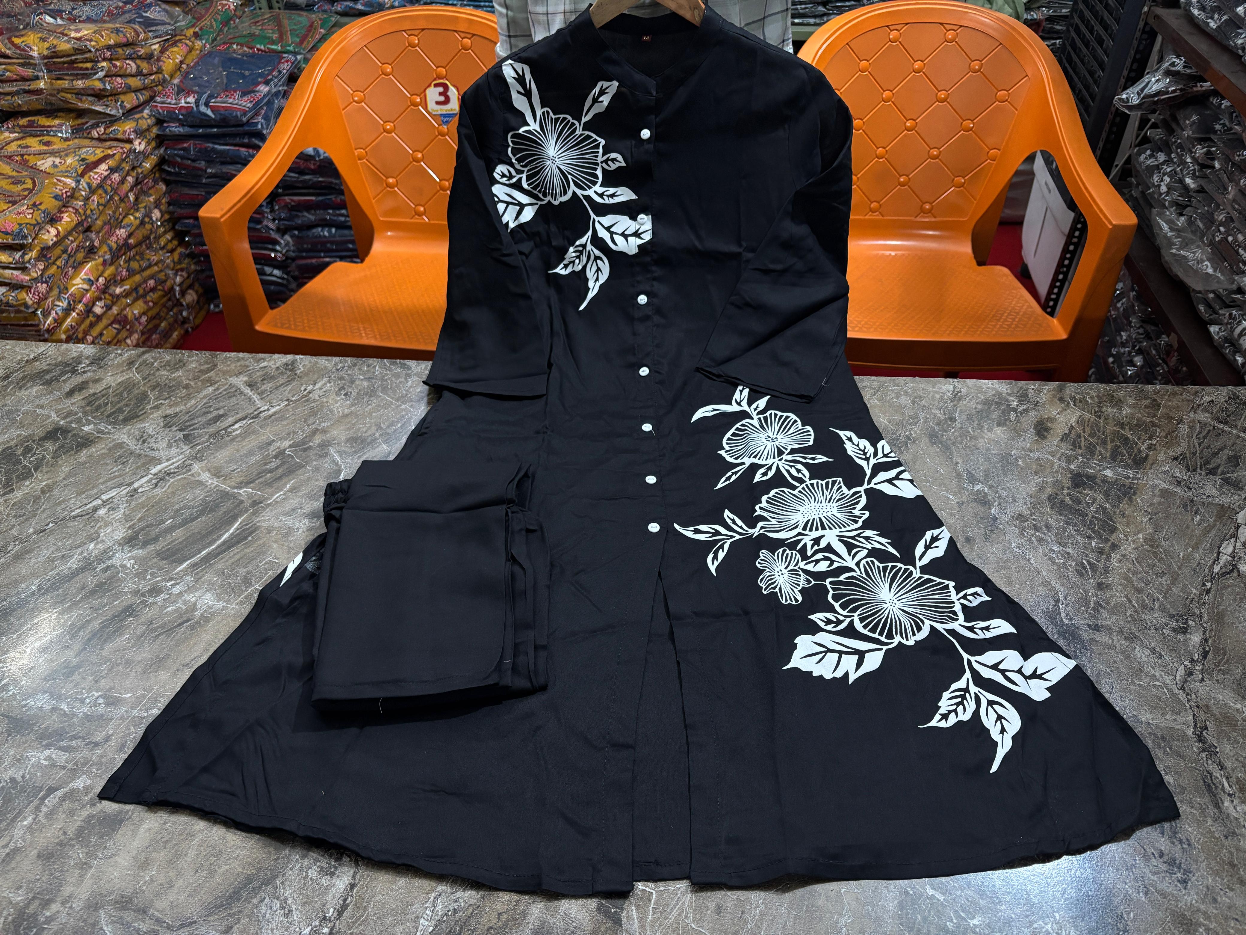Rayon Co-ord Set for Women – 3/4 Sleeve Kurti & Matching Pant – 45” Kurti Length