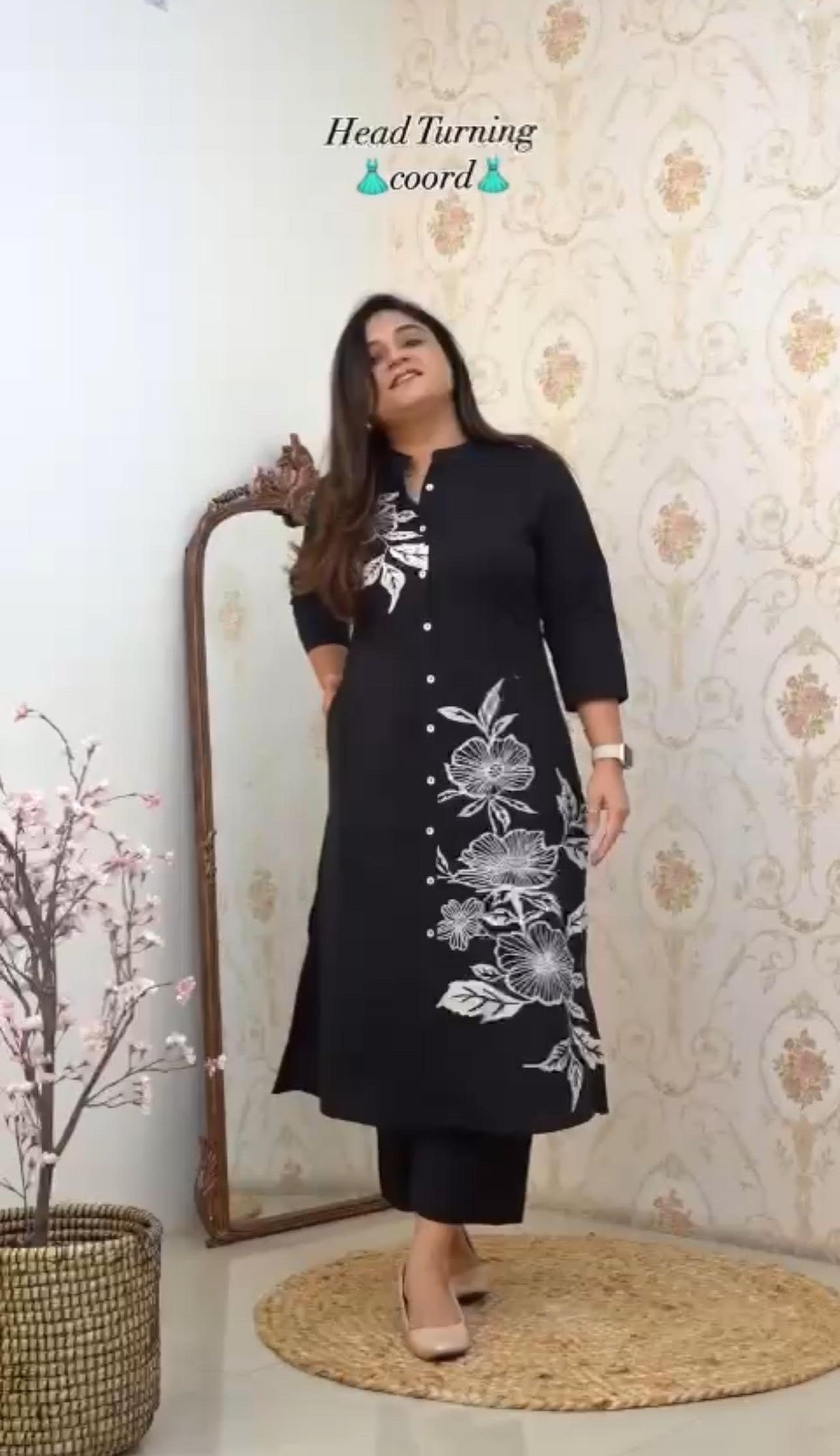 Rayon Co-ord Set for Women – 3/4 Sleeve Kurti & Matching Pant – 45” Kurti Length