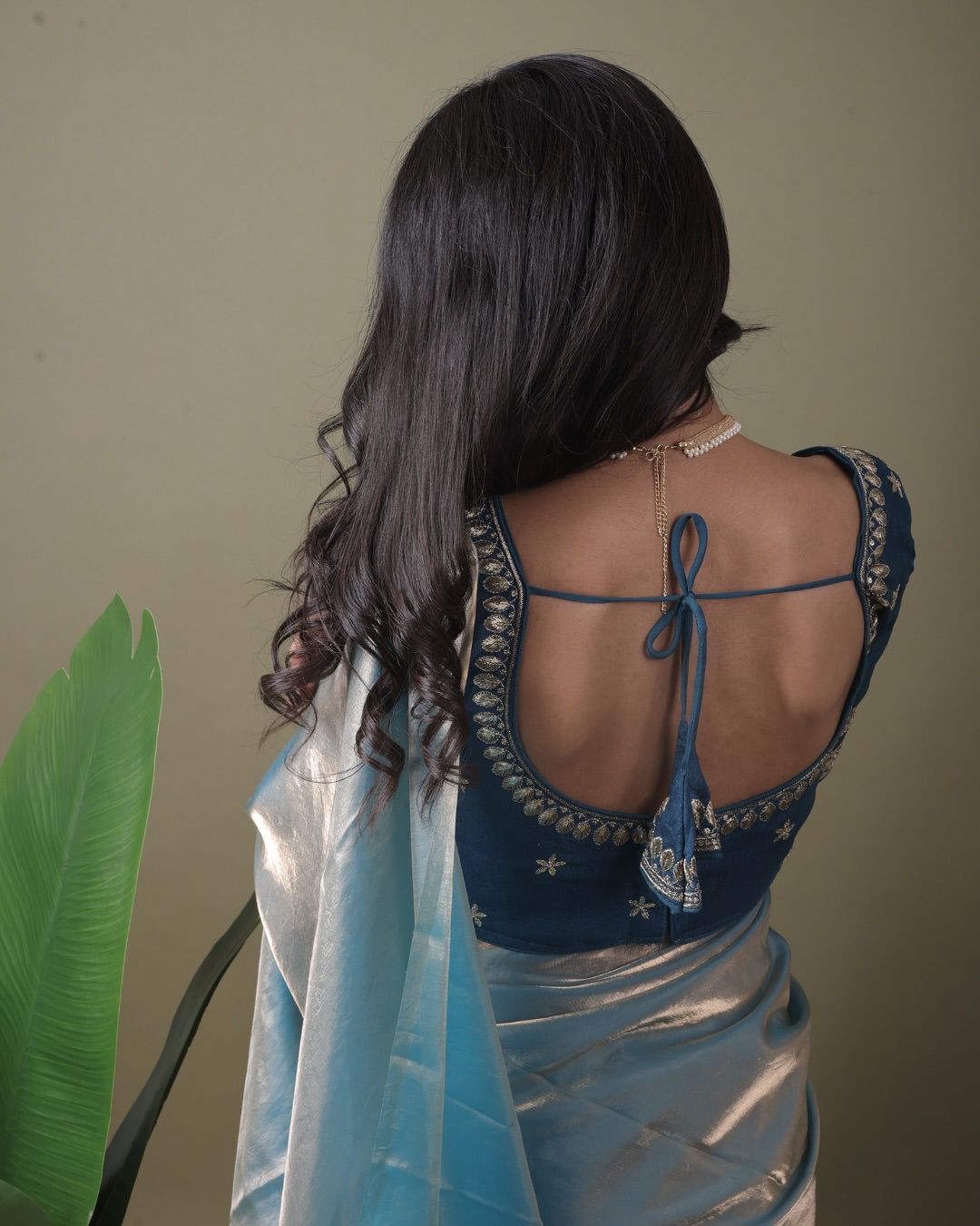 Light Blue Organza Saree with  Free Size Stitched Blouse