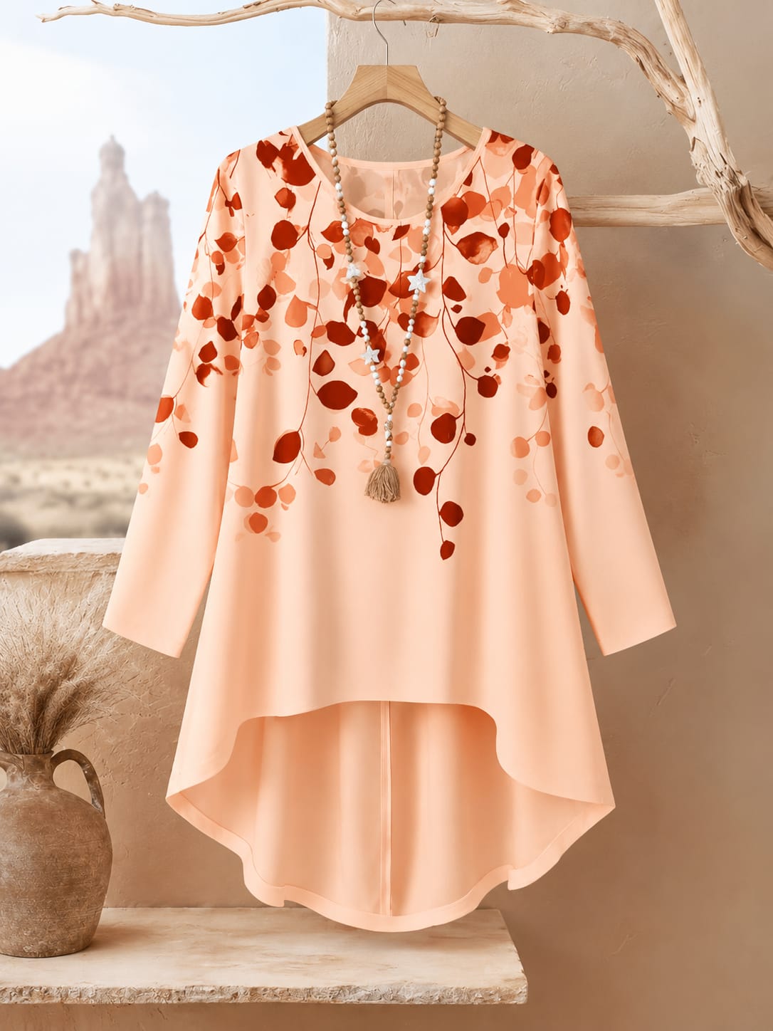 Women's Plus Size Leaf Print Top & Wide-Leg Pants Set