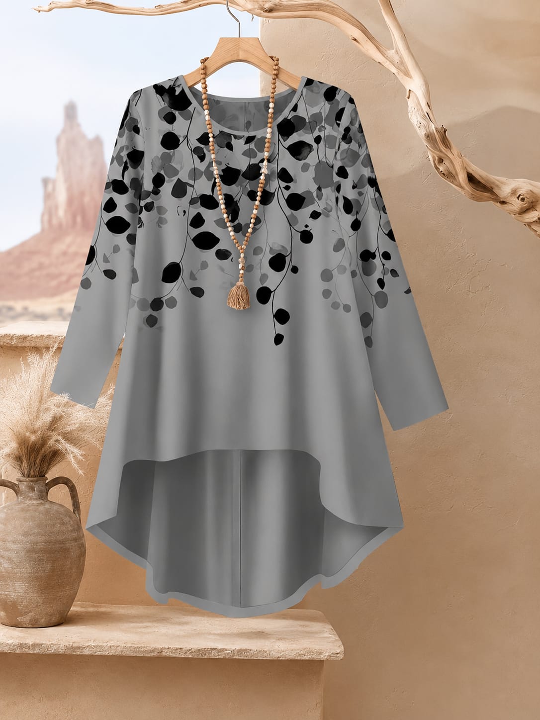 Women's Plus Size Leaf Print Top & Wide-Leg Pants Set