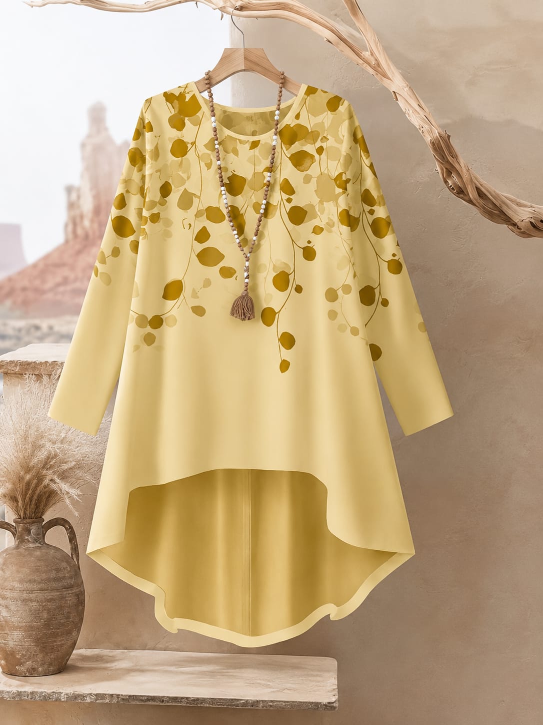 Women's Plus Size Leaf Print Top & Wide-Leg Pants Set