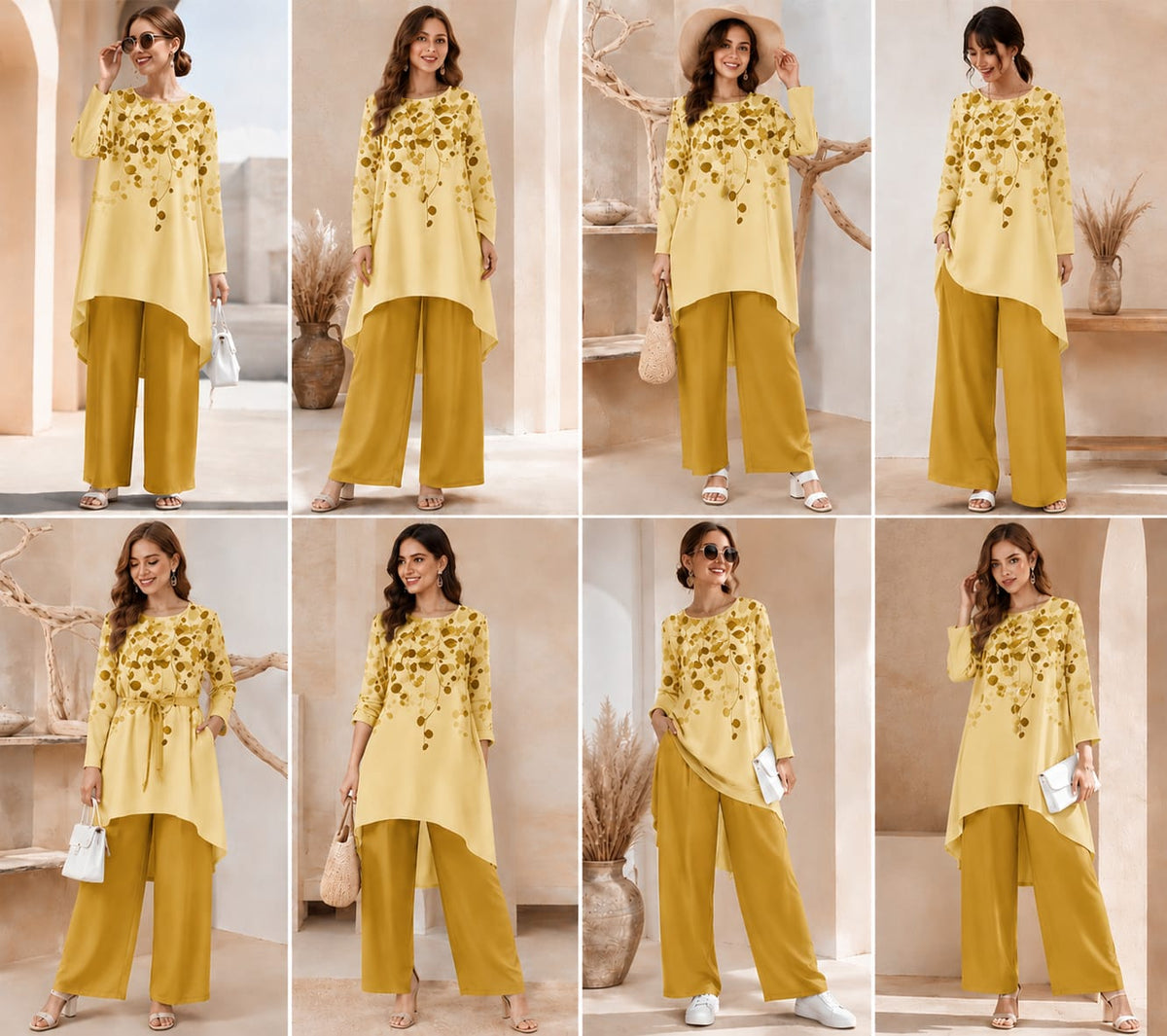 Women's Plus Size Leaf Print Top & Wide-Leg Pants Set