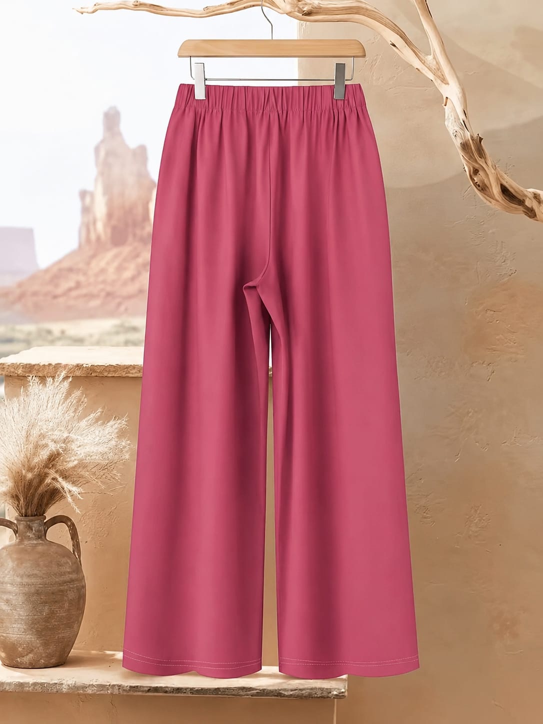 Women's Plus Size Leaf Print Top & Wide-Leg Pants Set