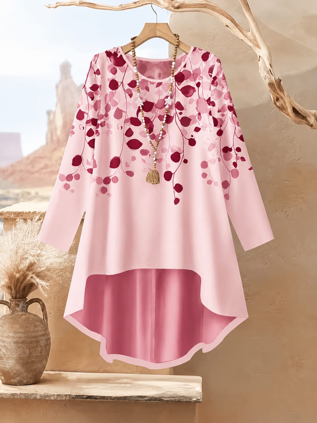 Women's Plus Size Leaf Print Top & Wide-Leg Pants Set