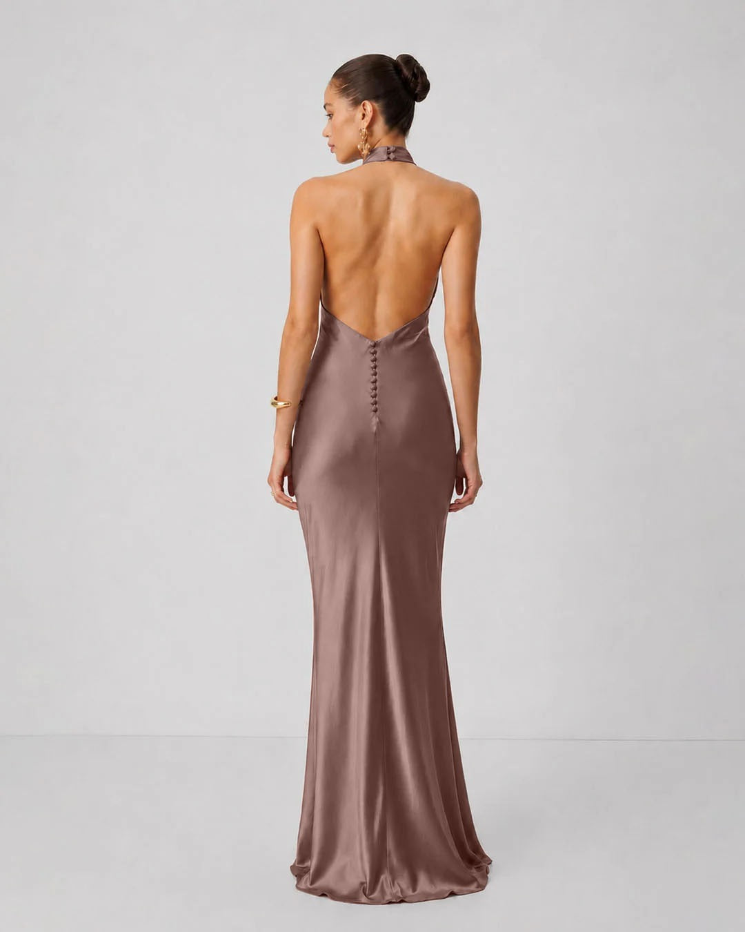 Halter Cowl Neck Satin Maxi Dress in Lilac