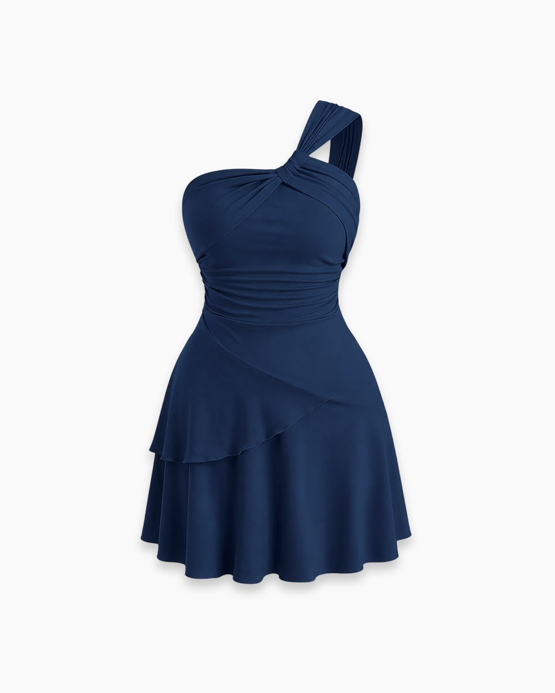 One Shoulder Asymmetrical Mini Dress Curve and Plus in Navy Blue