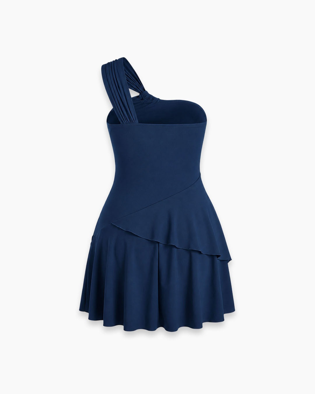 One Shoulder Asymmetrical Mini Dress Curve and Plus in Navy Blue