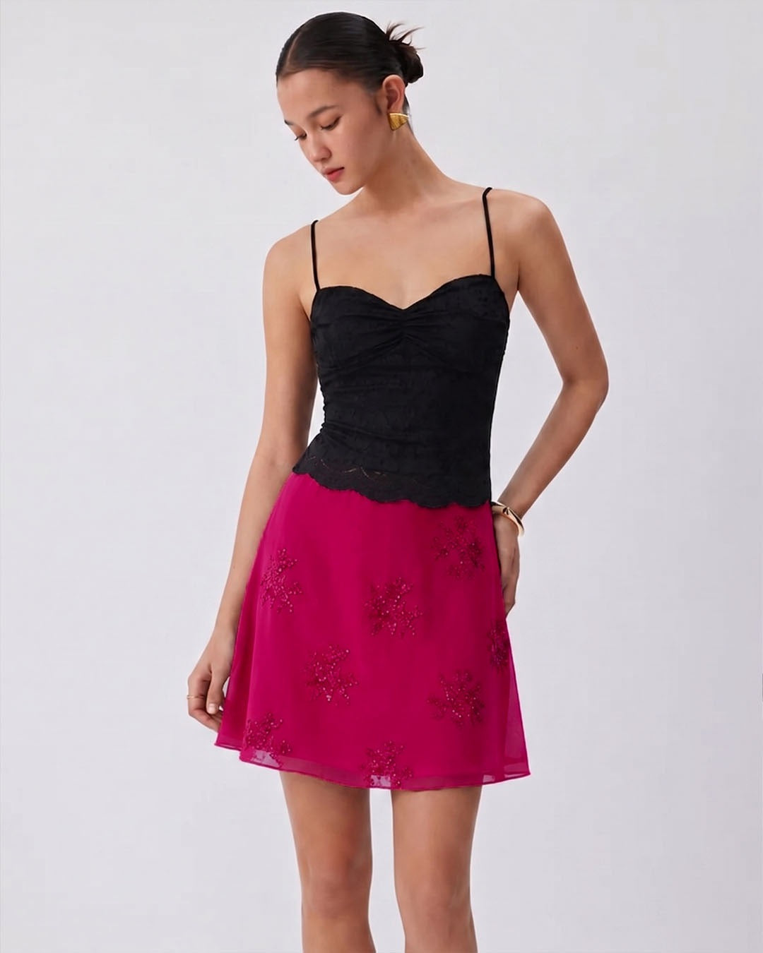 Fit and Flare Sequin Mini Skirt in Cherry