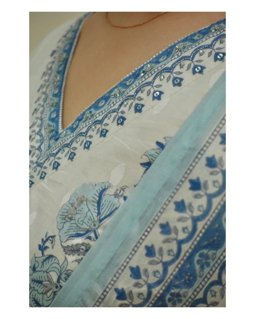 Handcrafted White-Grey Floral Afghani Suit Set