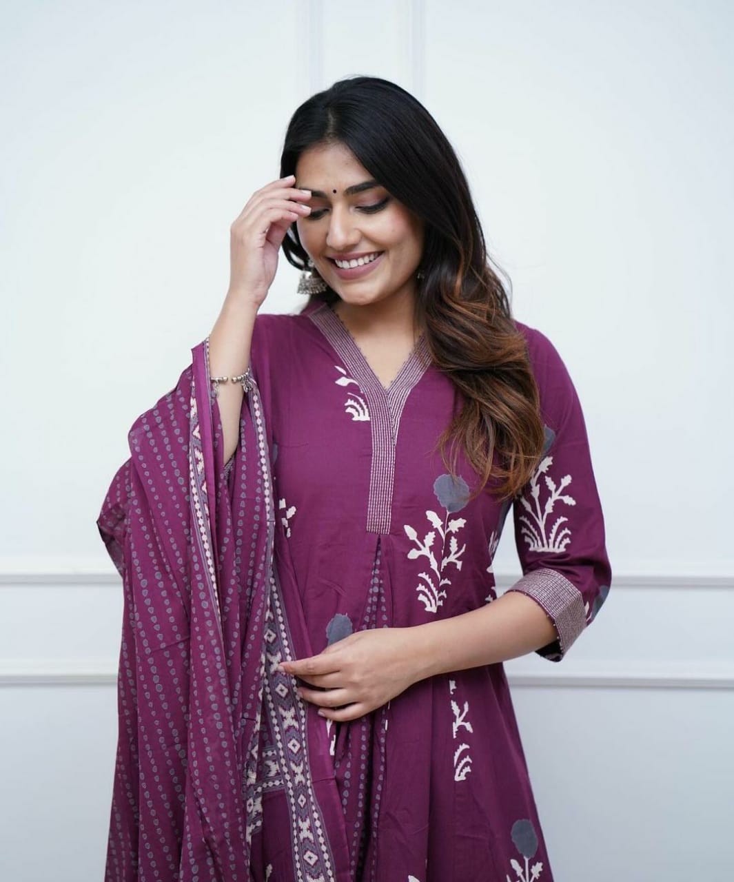 Embroidered A-Line Kurta Palazzo Set with Dupatta