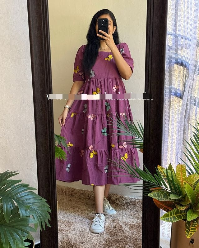 Cotton Puff Sleeve Midi Kurti
