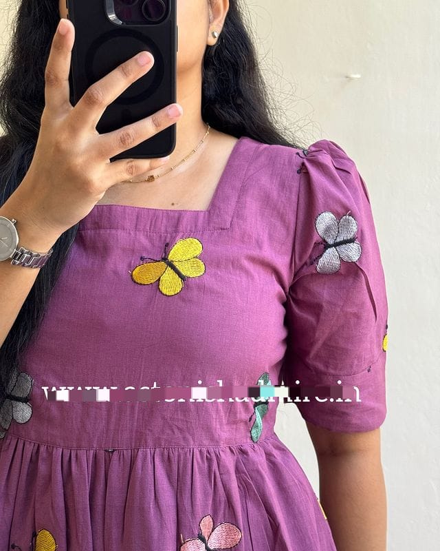 Cotton Puff Sleeve Midi Kurti