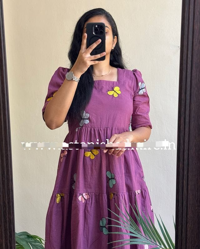 Cotton Puff Sleeve Midi Kurti
