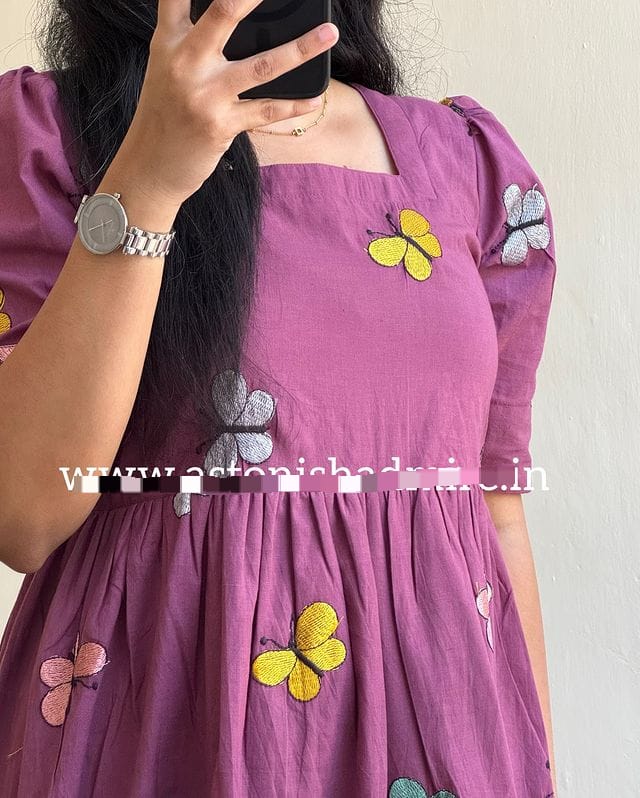 Cotton Puff Sleeve Midi Kurti