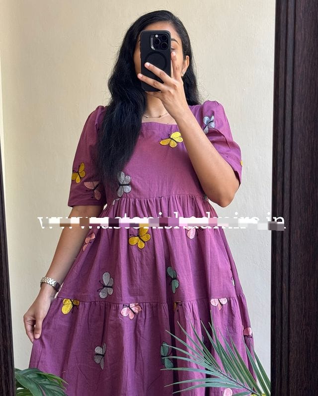 Cotton Puff Sleeve Midi Kurti