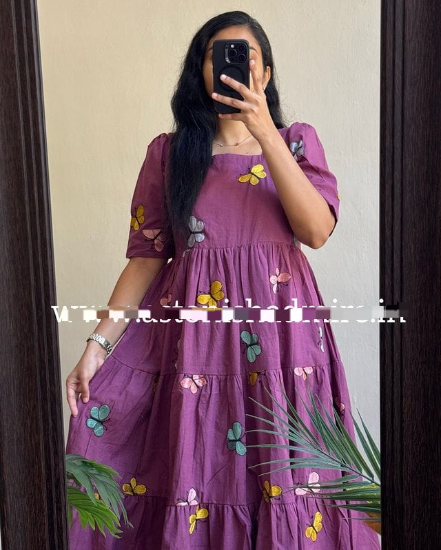 Cotton Puff Sleeve Midi Kurti