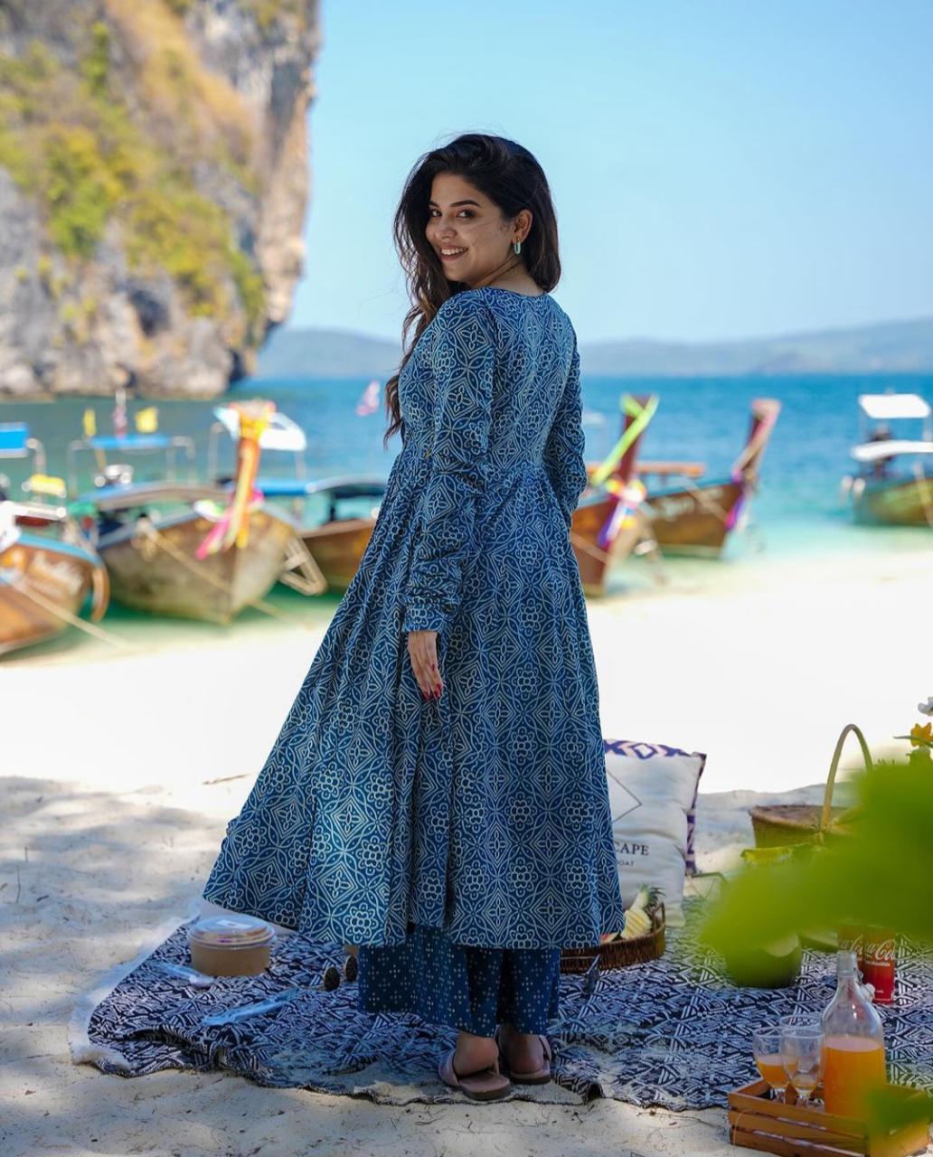 Bandej Design Anarkali Angrakha Dress with Tussles & Palazzo Pant - Cotton 60*60