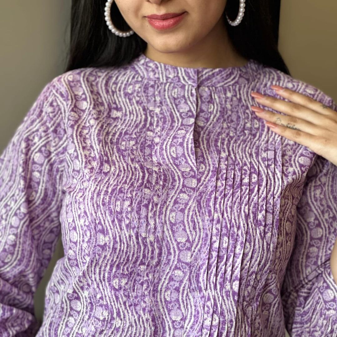 Lavender Cotton Kurta Set with Pintex Work