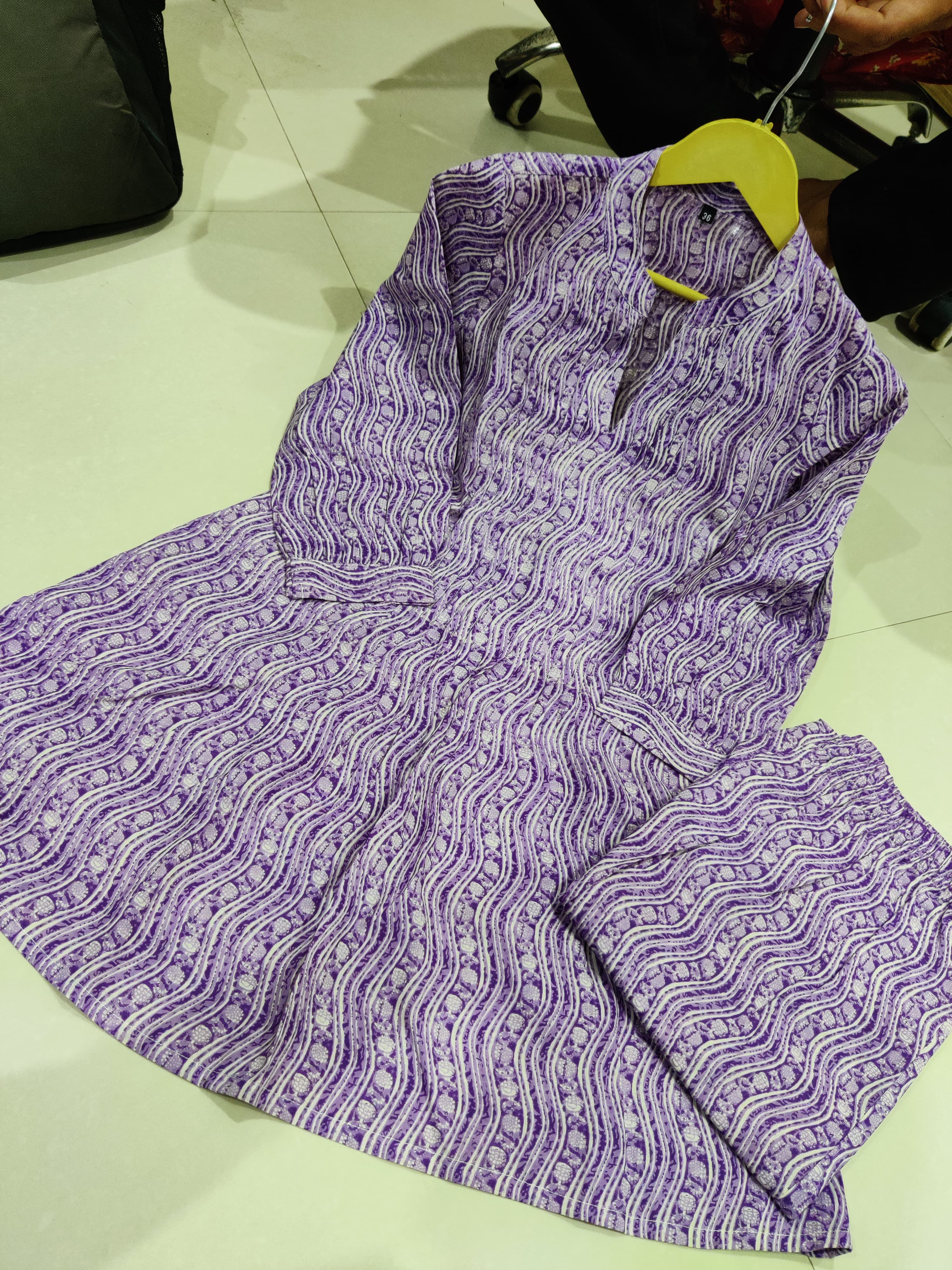 Lavender Cotton Kurta Set with Pintex Work