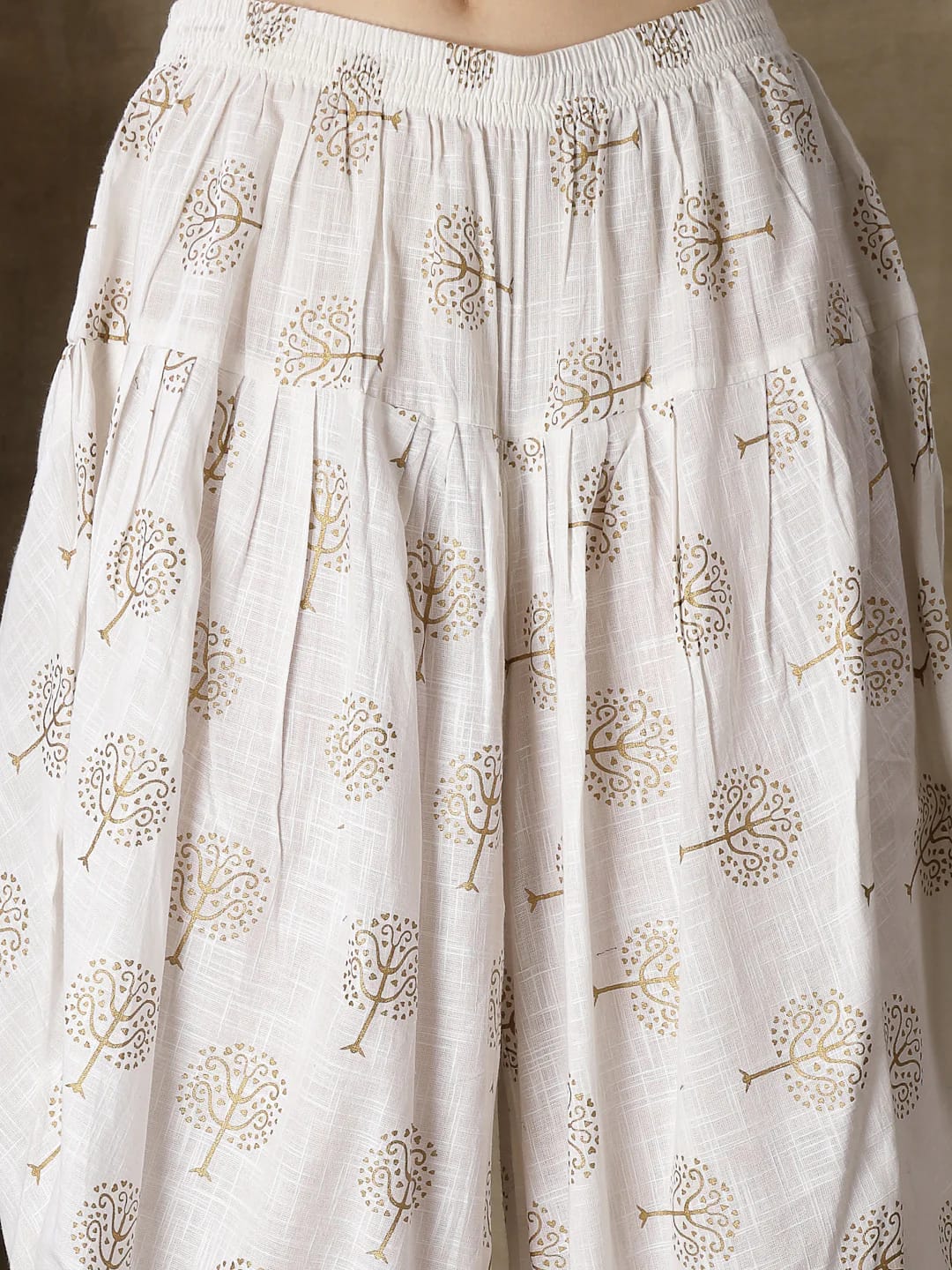 Violet Kurti Dhoti Set with Gold Prints, Embroidery & Gota Lace