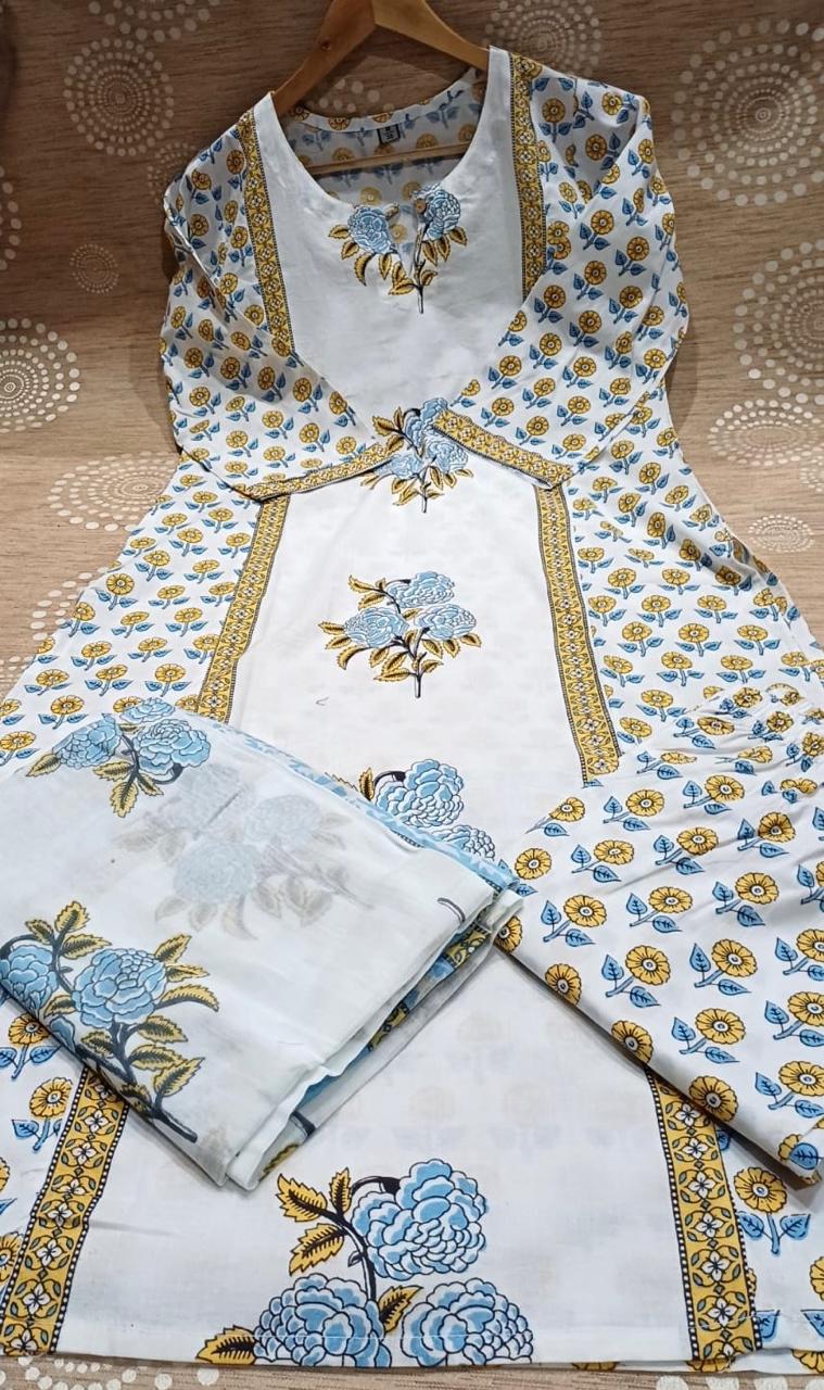 Women's Floral Kurta Pant Dupatta Set - Cotton (60/60)