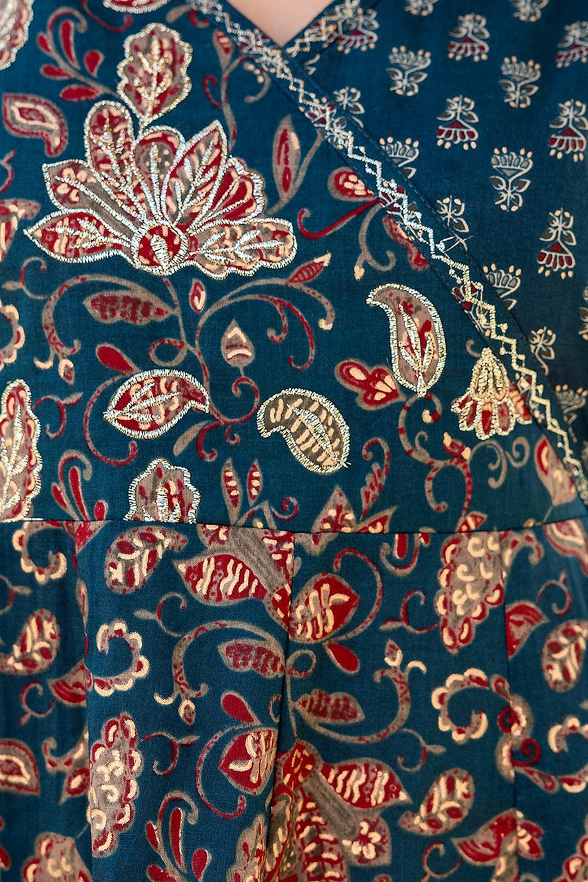 Angrakha Suit with Sanganeri Block Print - Cotton Kurta Set