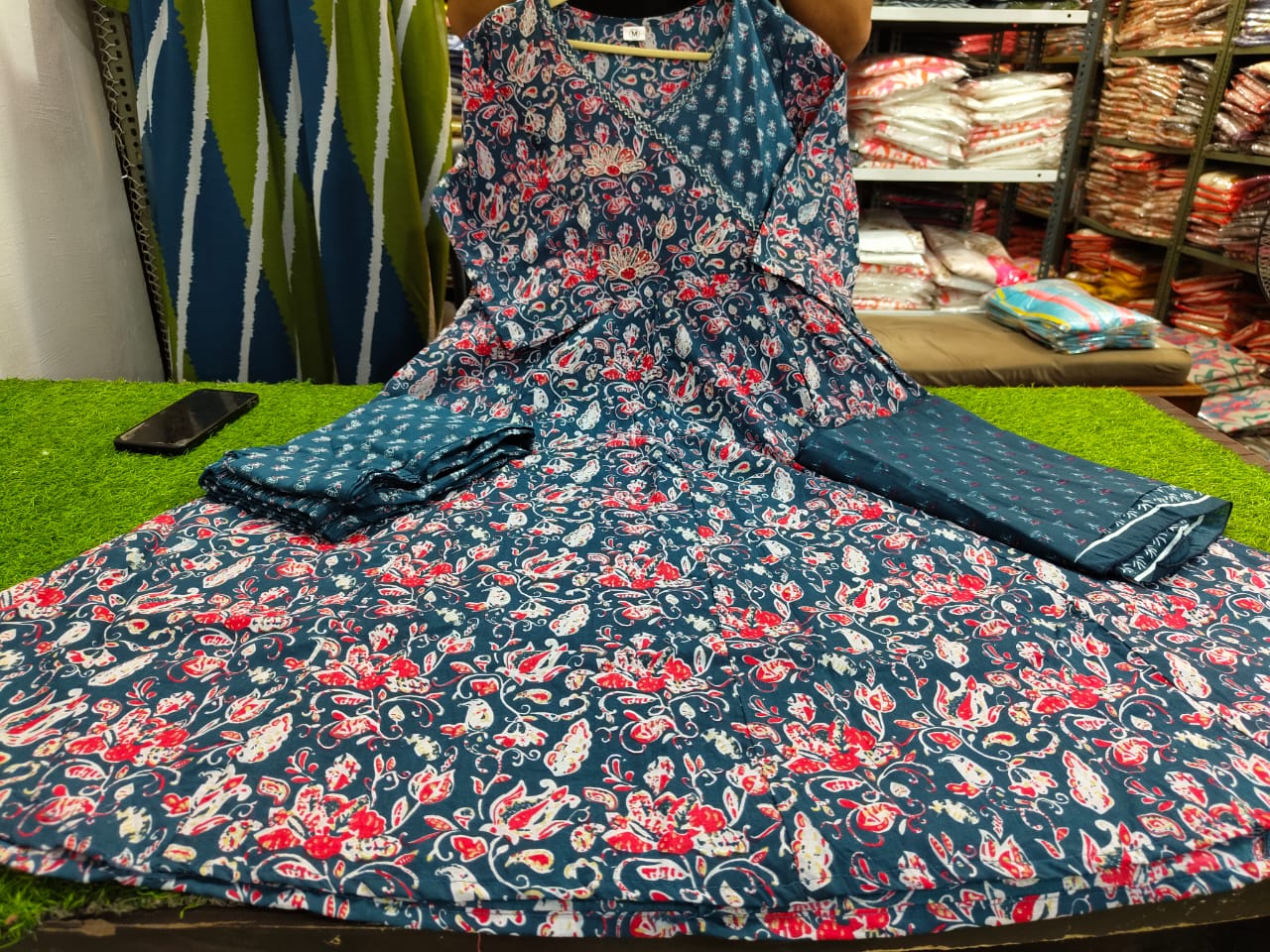 Angrakha Suit with Sanganeri Block Print - Cotton Kurta Set