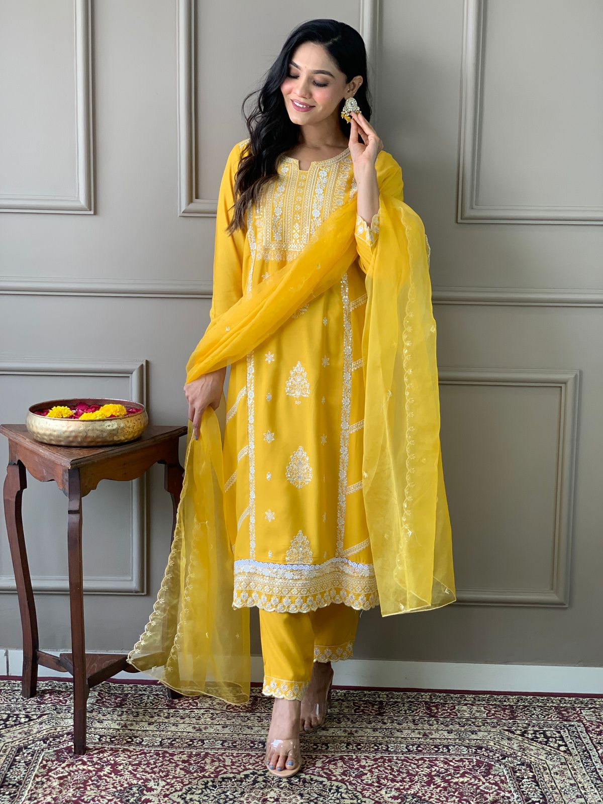 Rayon Embroidery Kurta Set with Organza Dupatta