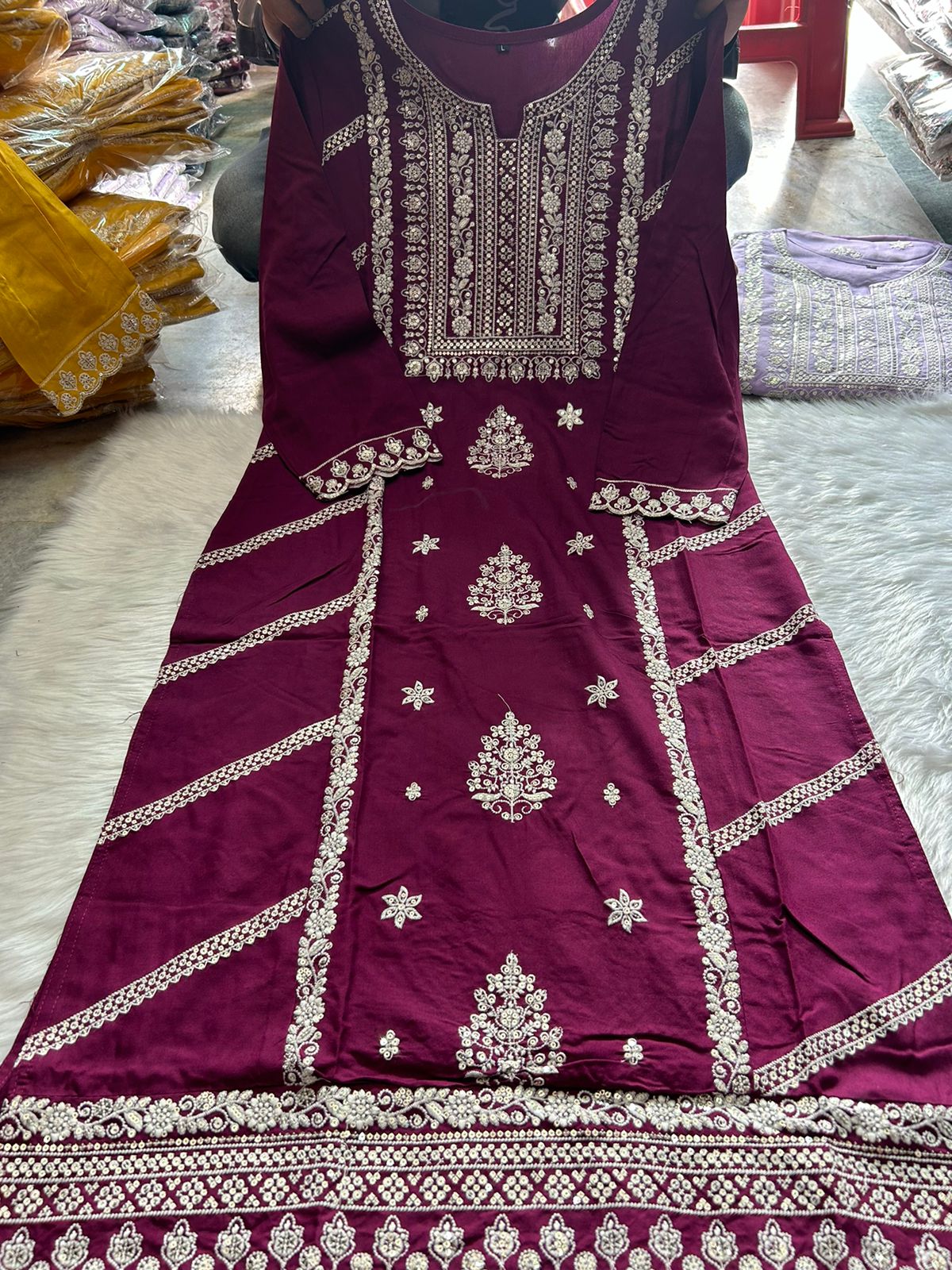 Rayon Embroidery Kurta Set with Organza Dupatta