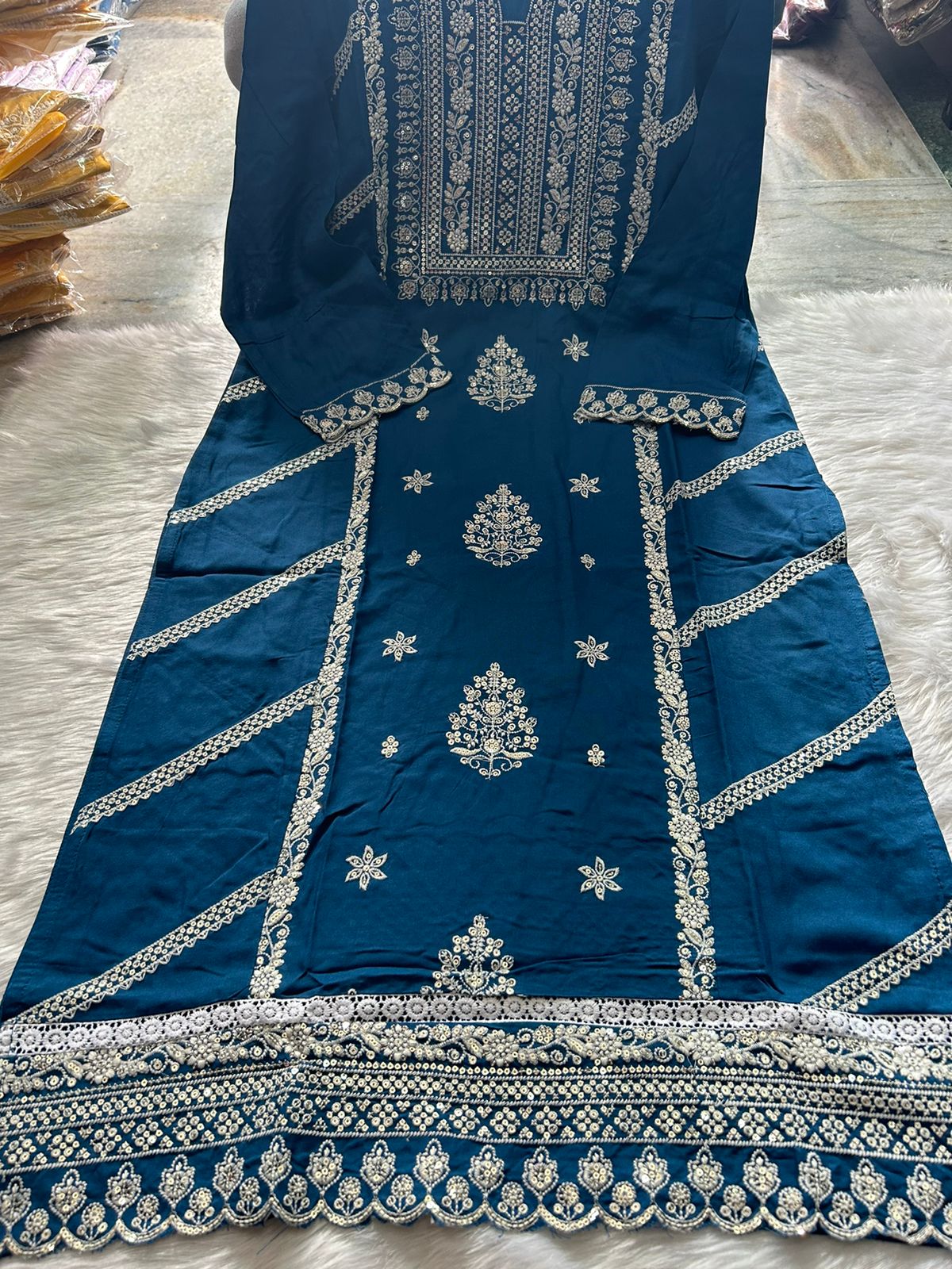 Rayon Embroidery Kurta Set with Organza Dupatta