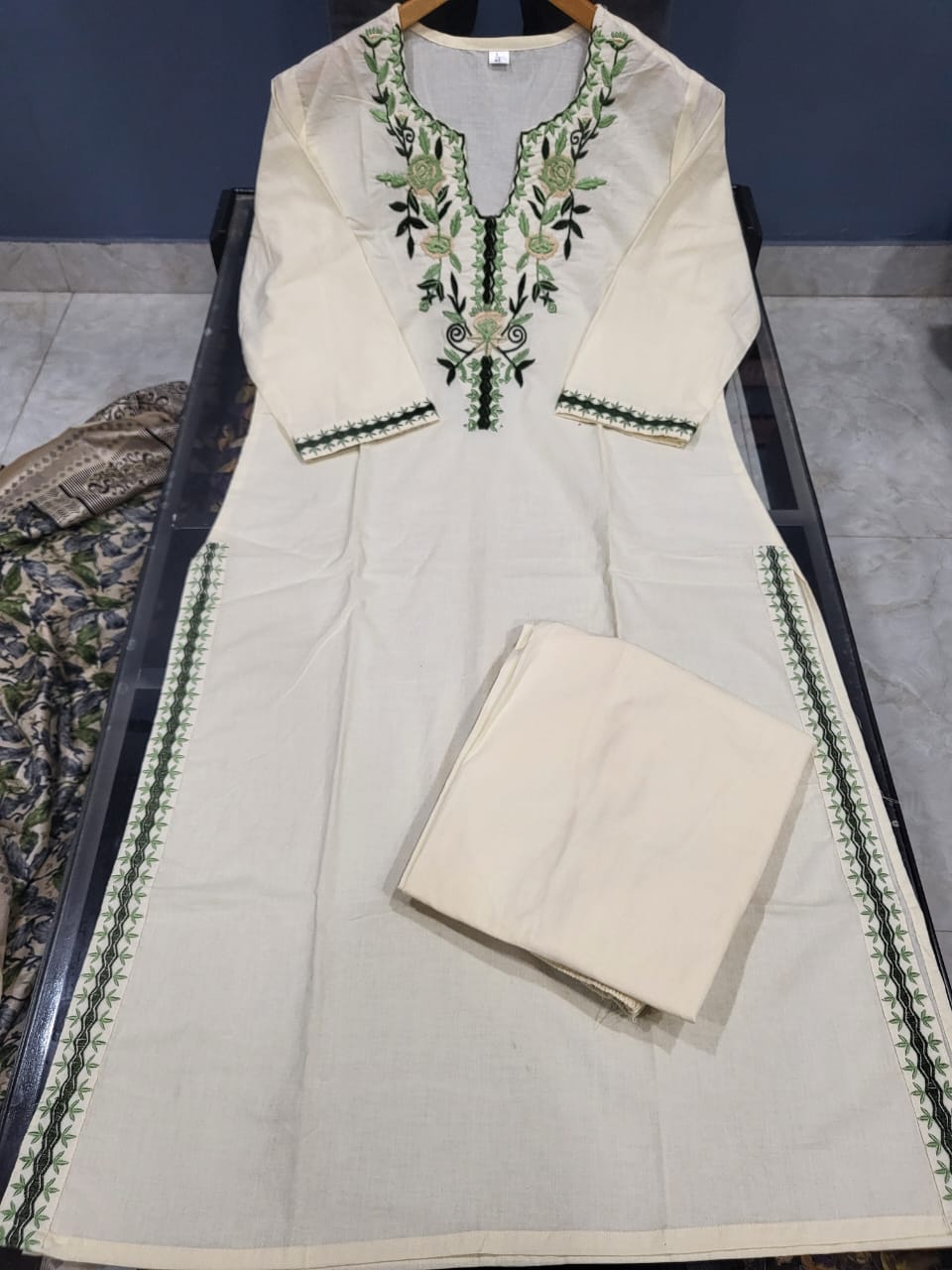 Cotton Embroidered Kurta Set with Silk Dupatta