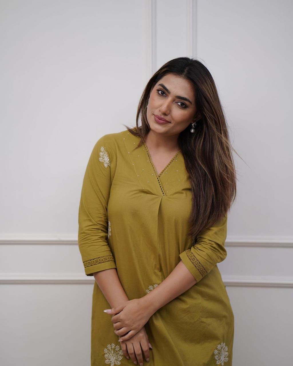 Cotton Kurti with Embroidery & Moti Lace Detailing | Lace Work Pant Set