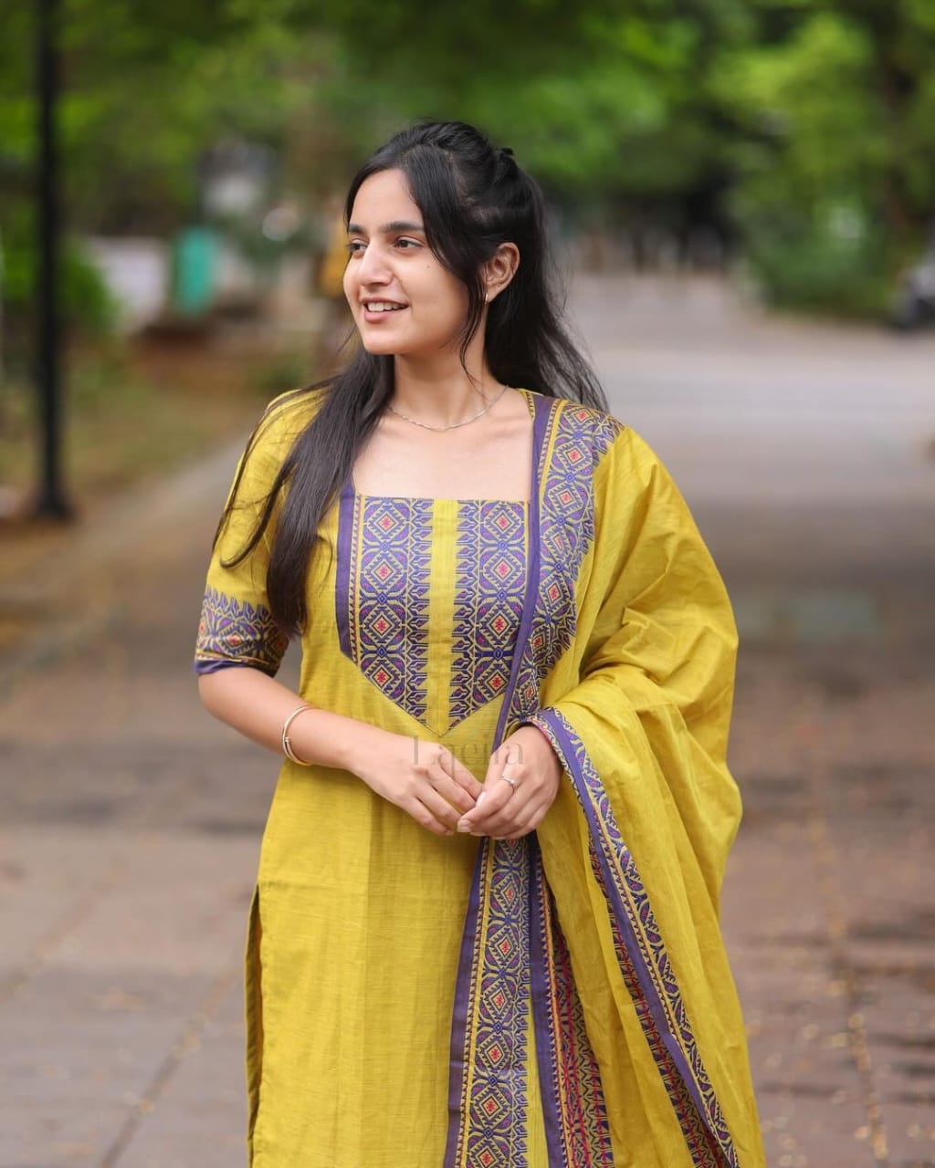 Kanchi Cotton Suit Set with Zari Weaving and South Indian Cultural Design