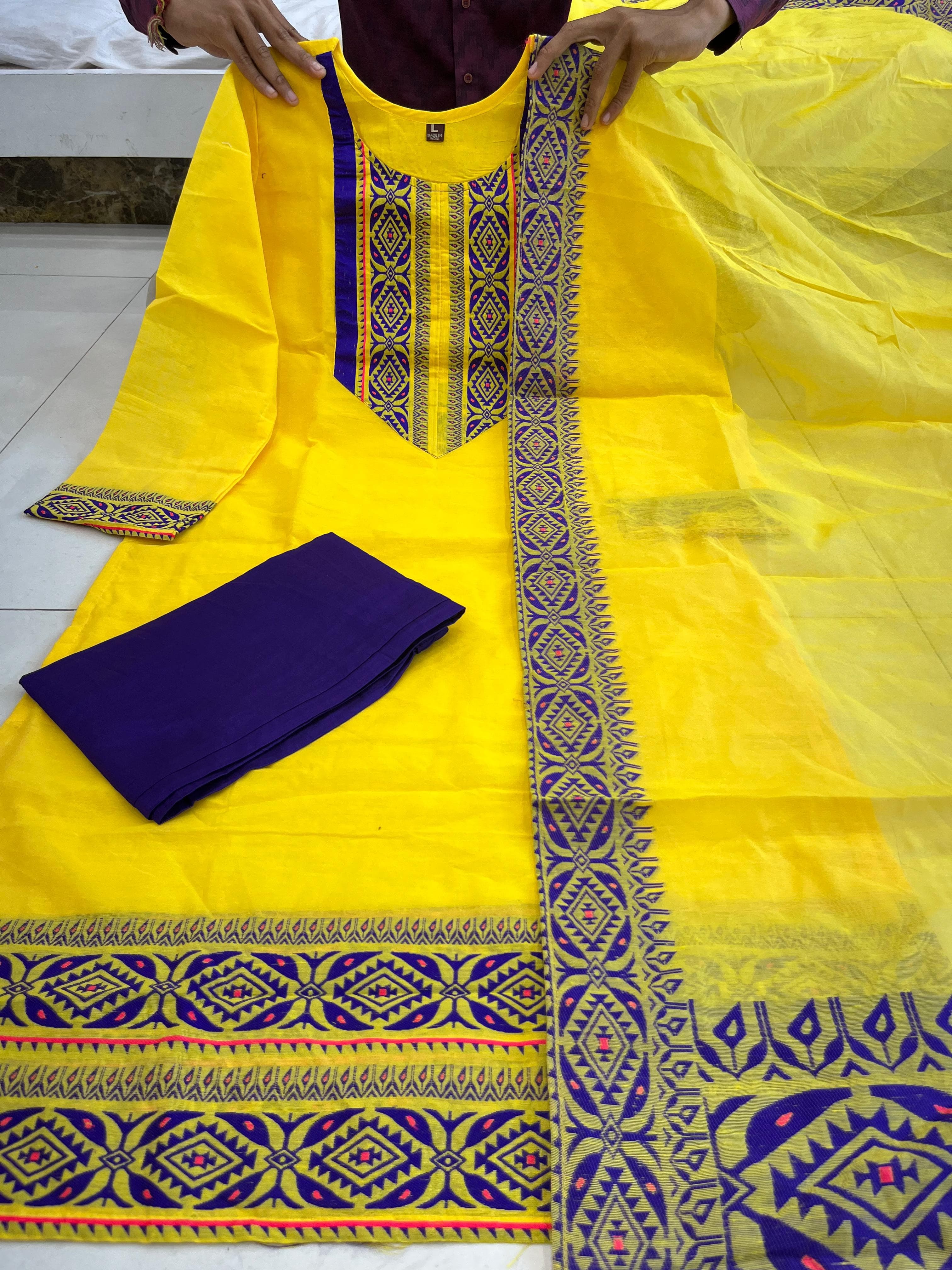 Kanchi Cotton Suit Set with Zari Weaving and South Indian Cultural Design