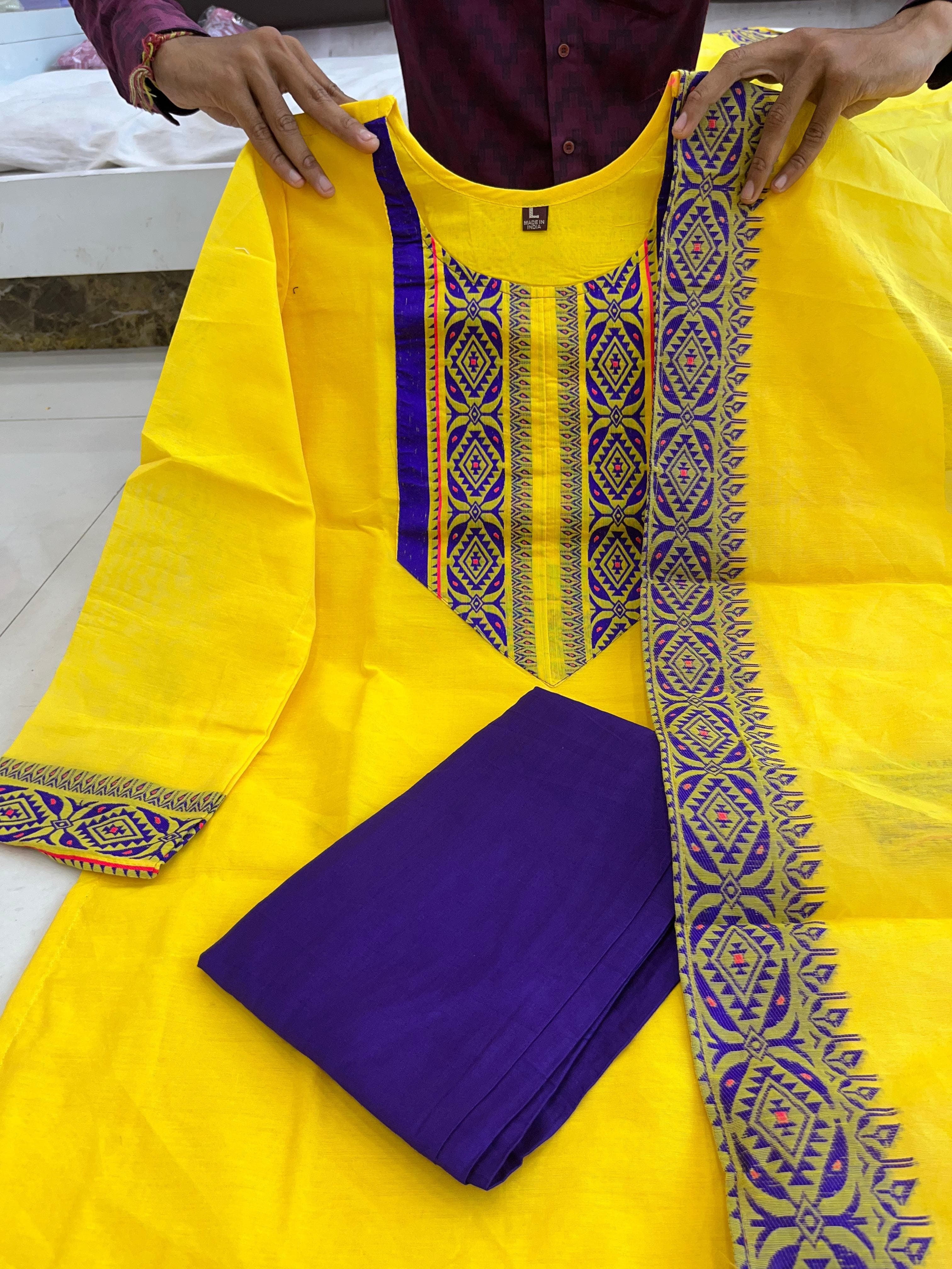 Kanchi Cotton Suit Set with Zari Weaving and South Indian Cultural Design