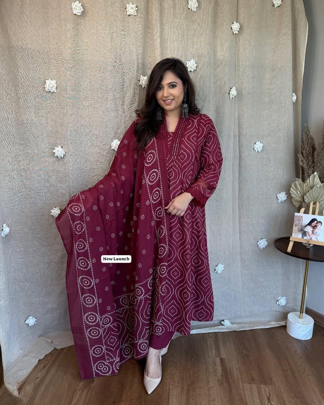 Cotton 60x60 Printed Kurti Set with Embellished Neckline, Cotton Pant, and Malmal Dupatta - Fully Stitched